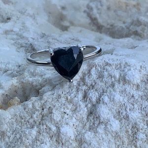 FACETED HEART SHAPE SAPPHIRE 925 STERLING SILVER RING, SIZE 8.5